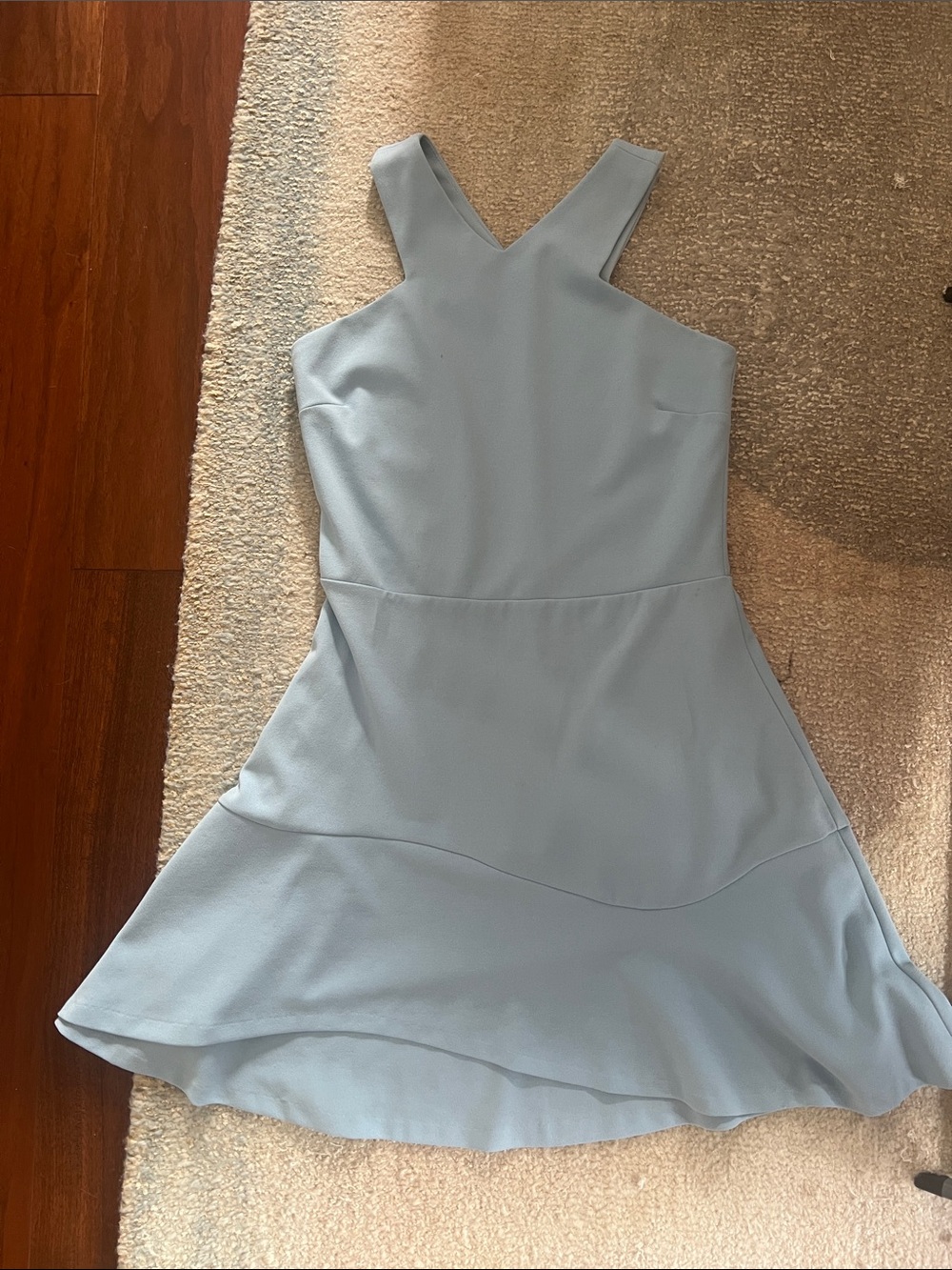 Sleeveless Pale Blue Cross-Back Mini Dress